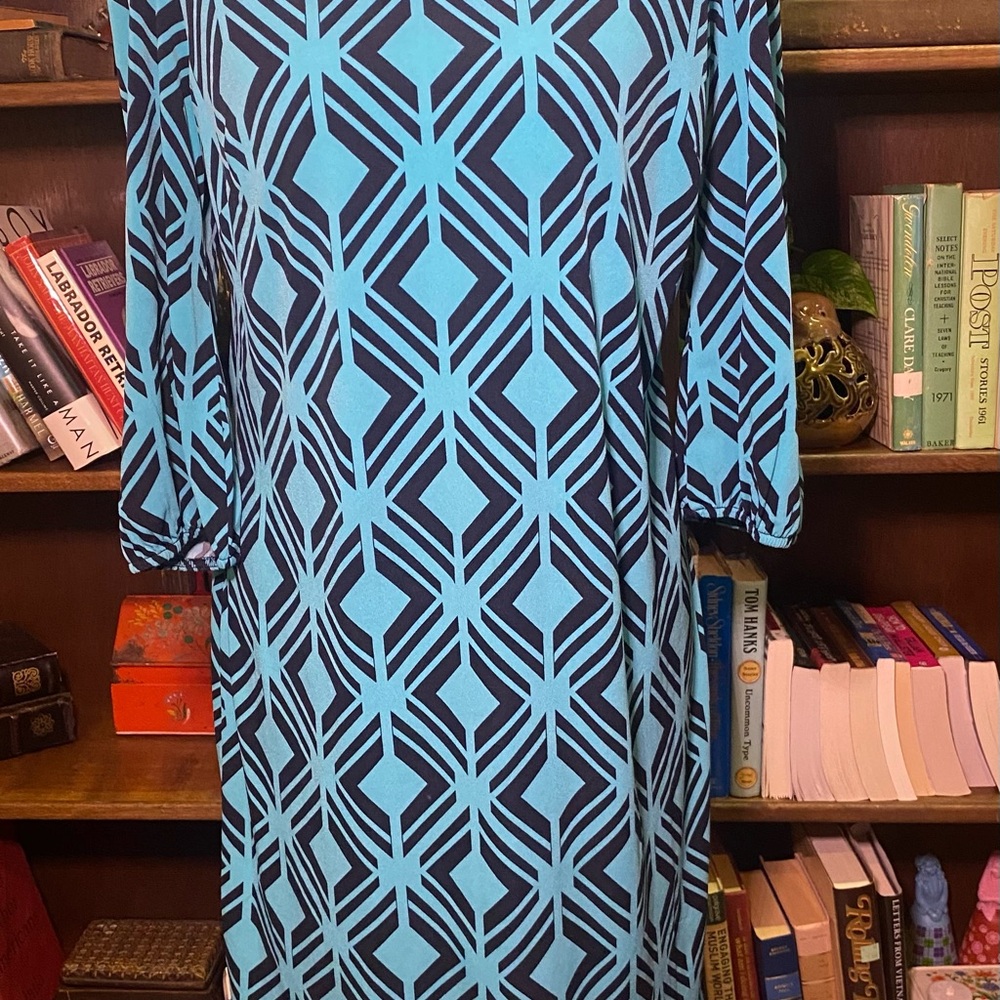 En Focus Studio Teal and Black Patterned Dress